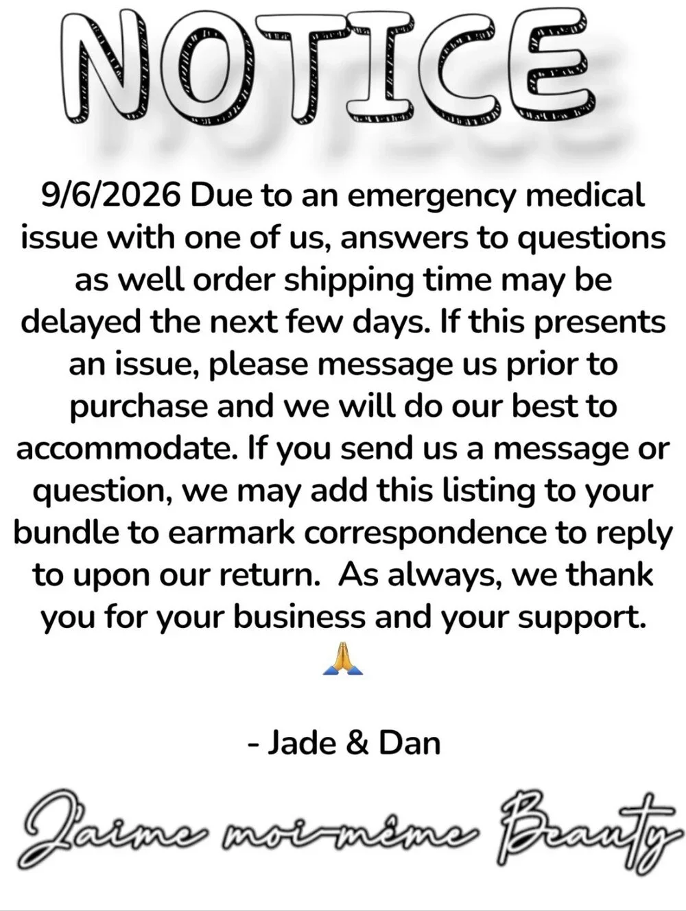 Notice On Potential Delayed Communications And Shipping